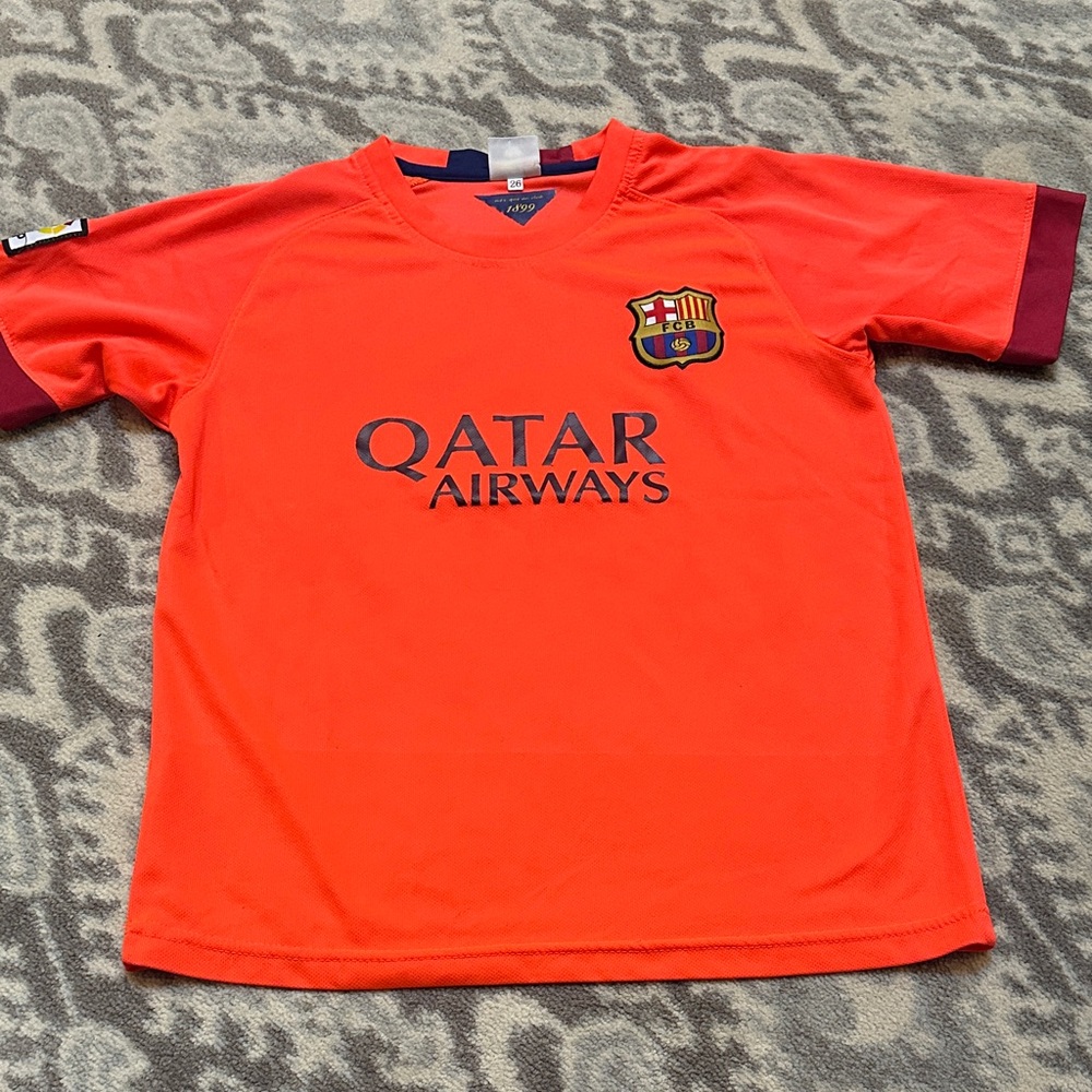 Neymar Jr. Qatar Airways Kids Barcelona Soccer Jersey - Bright Orange